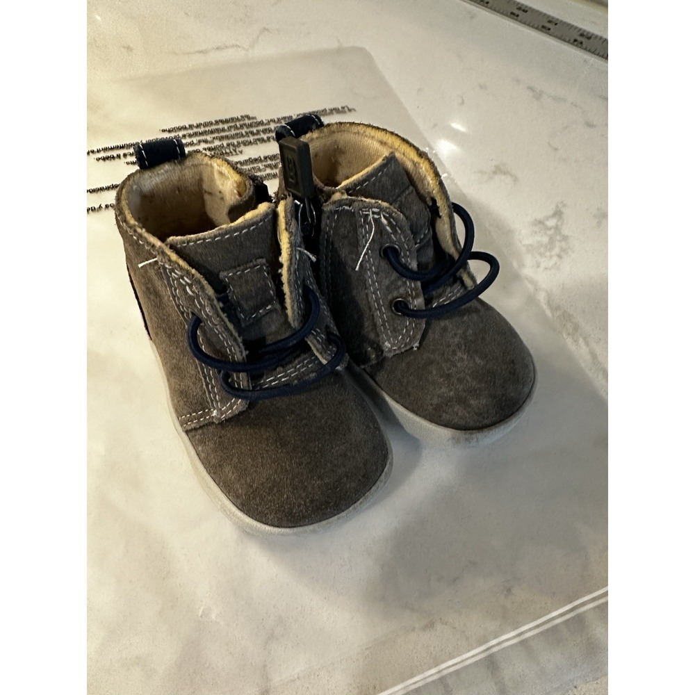 UGG Baby Kristjan Suede Chukka Boots Charcoal Side Zippers Size 02/03 (6-12 M)